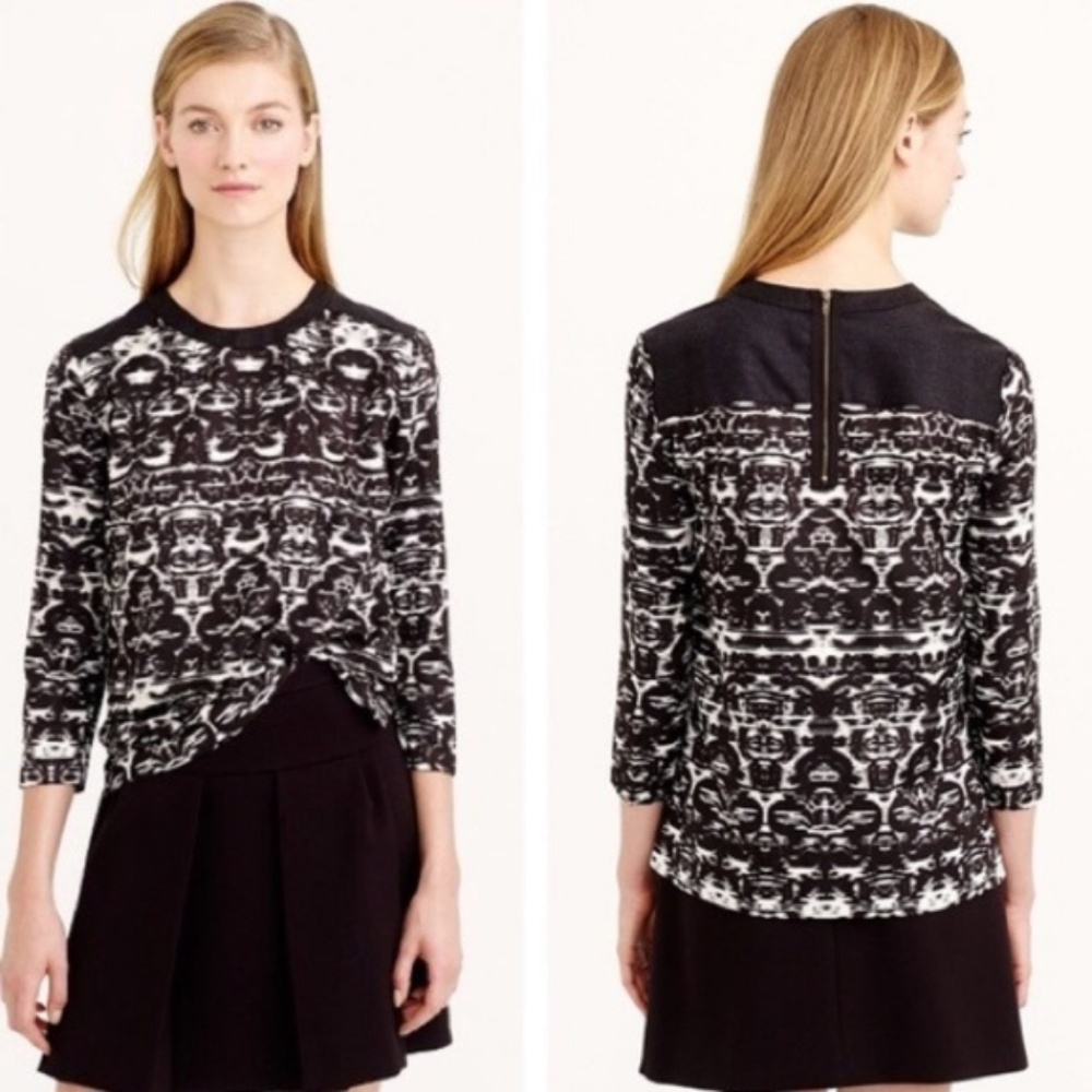 J. Crew Black White Blurred Ikat Top Blouse - Picture 2 of 8